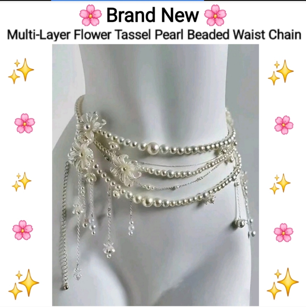 Multi-Layer Flower Tassel Pearl-Beaded Waist Chain